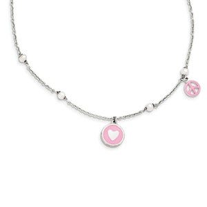 Sterling Silver Childrens Pearls & Enameled Peace Sign Charm Link Bracelet