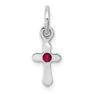 Sterling Silver RH Plated Child\'s Preciosca Crystal July Cross Pendant