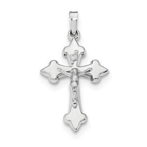 14k White Gold Polished Fleur de Lis Crucifix Pendant
