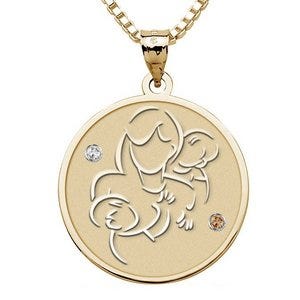 Mother with Two Sons - Round Pendant with Birthstones