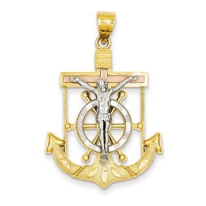 14k Tri-color Diamond-cut w/Textured Mariner\'s Cross Pendant