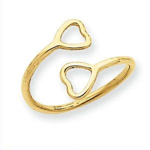 14k Yellow Gold Double Heart Toe Ring