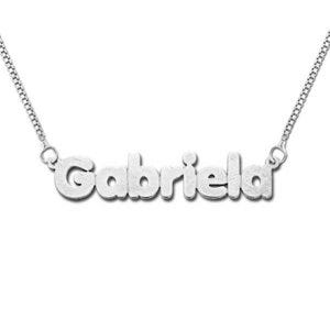 14K White Gold "Block" Style Horizontal Name Necklace with Chain