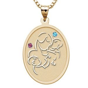 Mother with Two Sons - Oval Pendant with Birthstones