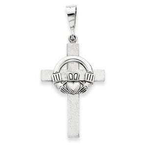 14k White Gold Claddagh Cross Pendant