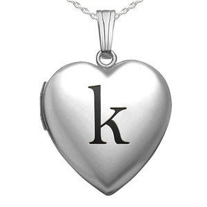 Sterling Silver Black Enameled Initial Heart Photo Locket