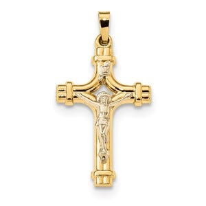 14k Two-tone Polished INRI Crucifix Pendant