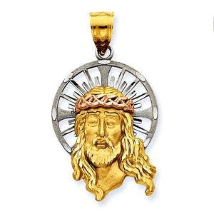 14K Tri-Color Jesus Head with Diamond Cut Halo