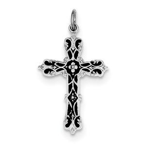Sterling Silver Rhodium-plated with Black Epoxy Cross Pendant