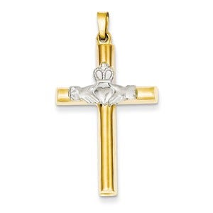 14k Two-tone Claddagh Cross Pendant