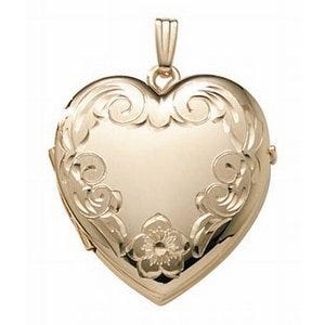 14k Gold Filled Floral Heart 4 Photo Locket - 1-1/4 inch x 1-1/4 inch