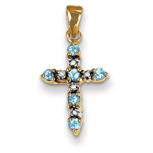14k Blue Topaz & Diamond Cross Pendant