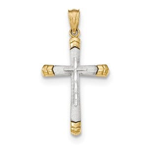 14k Y/W Gold Polished DC Cross Pendant