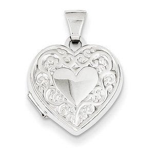 14k White Gold Floral Heart Photo Locket