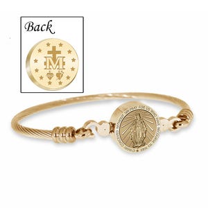 Stainless Steel Miraculous Medal - Virgin Mary Bangle Bracelet