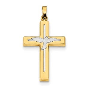 14k w/Rhodium Polished & Satin Cross w/Dove Pendant