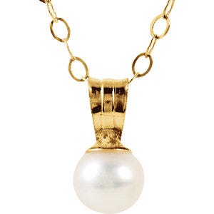 14K Yellow Youth Pearl Pendant w/ 15" Necklace