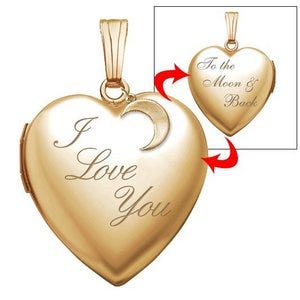 14k Yellow Gold ' I Love You To the Moon and Back ' Heart Photo Locket