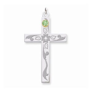 Sterling Silver/14k Bezel Crystal Family Cross Pendant