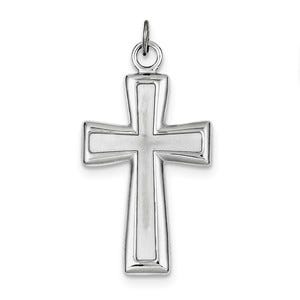 Sterling Silver Rhodium-plated Polished and Satin Cross Pendant