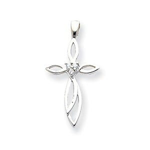 14k White Gold AA Diamond Cross Pendant
