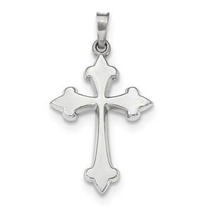 14k White Gold Polished Fleur de Lis Cross Pendant