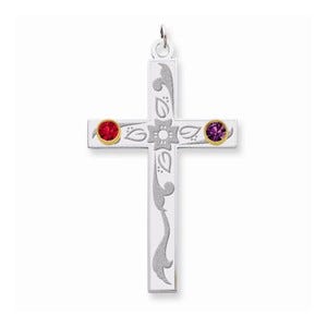 Sterling Silver/14k Bezel Crystal Family Cross Pendant