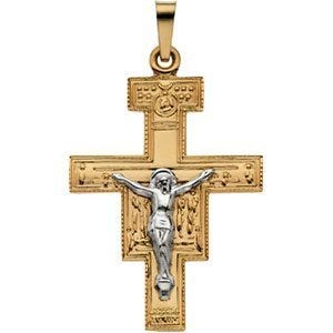 14K TWO TONE GOLD SAN DAMIANO CROSS PENDANT
