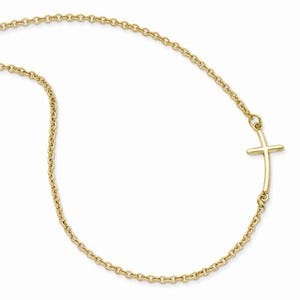 Sterling Silver Yellow Gold-plated Small Sideways Curved Cross Necklace