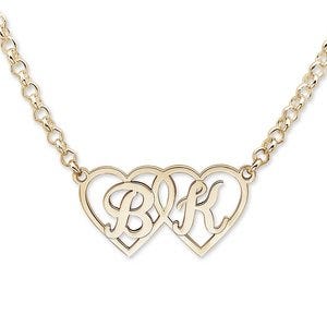 Personalized Interlocking Heart Initial Necklace w/ Chain