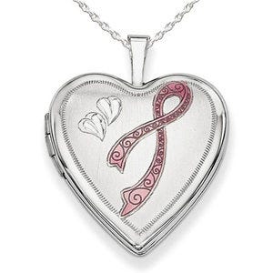 Sterling Silver Breast Cancer Awareness Heart Photo Locket