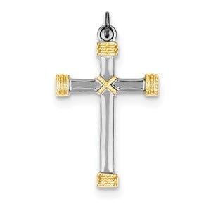 Sterling Silver Rhodium-plated & 18k Gold-plated Rope Cross Pendant