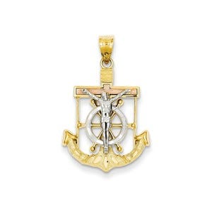 14k Tri-color Diamond-cut w/Textured Mariner\'s Cross Pendant