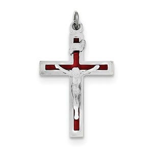 Sterling Silver Rhodium-plated Enameled Crucifix Pendant