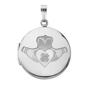 Sterling Silver Round "Claddagh" With Clover Locket