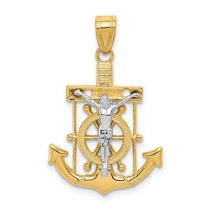 14k Two-tone Diamond-cut Mariner\'s Cross Pendant