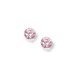14K  White Gold Children's Pink Cubic Zirconia Stud Earrings