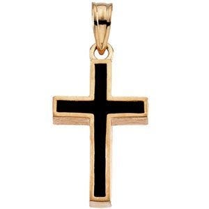 14K Yellow Gold CROSS W/BLACK EPOXY
