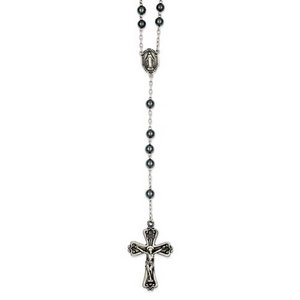 Sterling Silver  Antiqued Hematite  Rosary Necklace /with Miraculous Medal