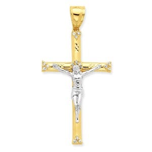 10k & Rhodium CZ Crucifix Pendant