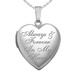 Sterling Silver "Always & Forever In My Heart" Heart Photo Locket