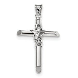 14k White Gold Polished Tube Cross Pendant