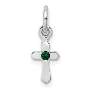Sterling Silver RH Plated Child\'s Preciosca Crystal May Cross Pendant