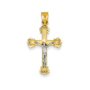 14K Two-tone Diamond-cut Crucifix Pendant