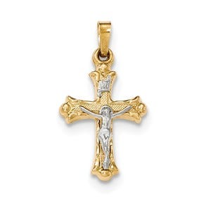 14k Two-Tone Polished INRI Crucifix Cross Pendant