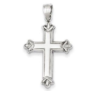 Sterling Silver Rhodium-plated Fleur-de-lis Cross Pendant