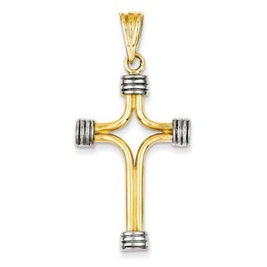 14k w/Rhodium Fancy Cross Pendant