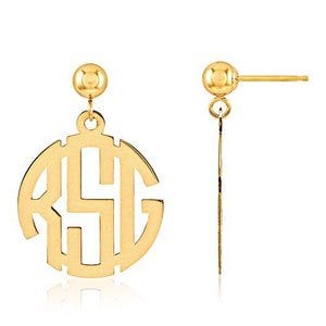Monogram Block Round Post Dangle Earrings