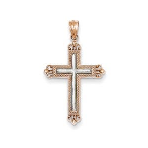 14k Rose Gold & Rhodium Plated Diamond-cut Cross Pendant