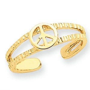 14k Yellow Gold Peace Sign Toe Ring